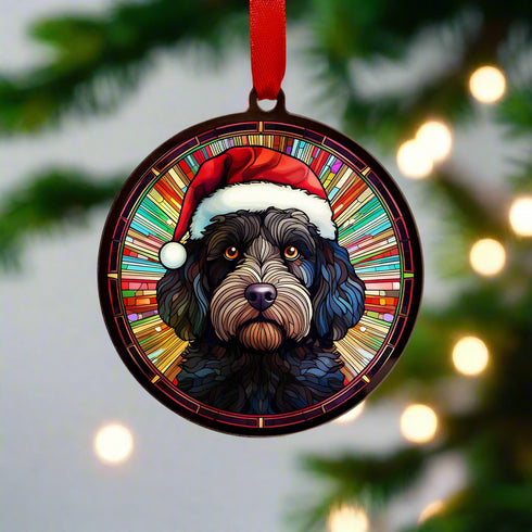 Cockapoo Black in Santa Hat Suncatcher Decoration